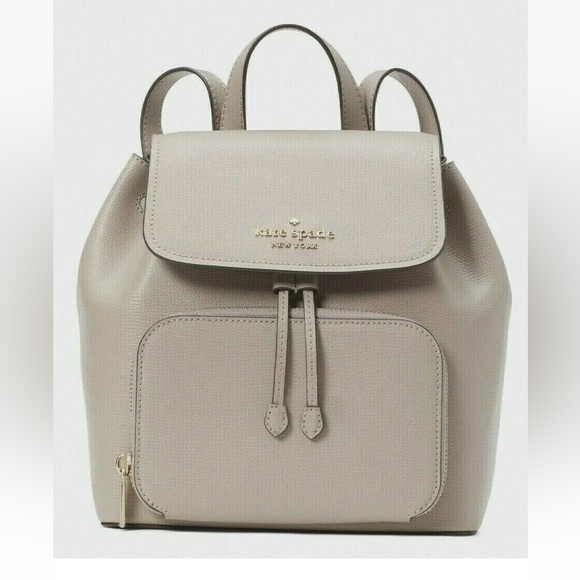 New Kate Spade Darcy Medium Flap Backpack Refined Grain Leather Warm Taupe - Picture 1 of 4